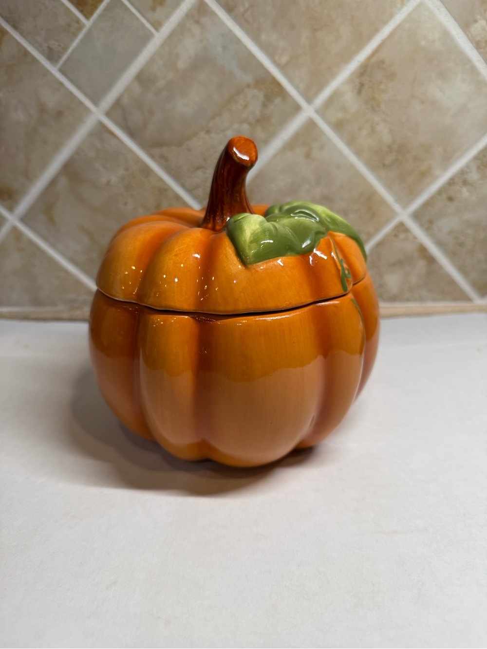1-800-Flowers Ceramic Pumpkin Covered Dish Canister Fall Thanksgiving Decor’